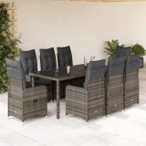 Gossi set bistro de gradina cu perne, 9 piese, gri, poliratan