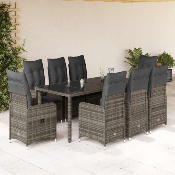 Gossi set bistro de gradina cu perne, 9 piese, gri, poliratan