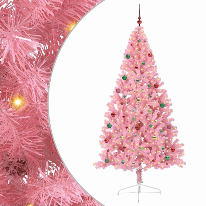 vidaXL Pom de Crăciun artificial pre-iluminat Roz 210 cm PVC 3397097