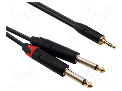 Cablu Jack 3,5mm la Jack 6,3mm x2, 2m, negru, REDS MUSIC foto