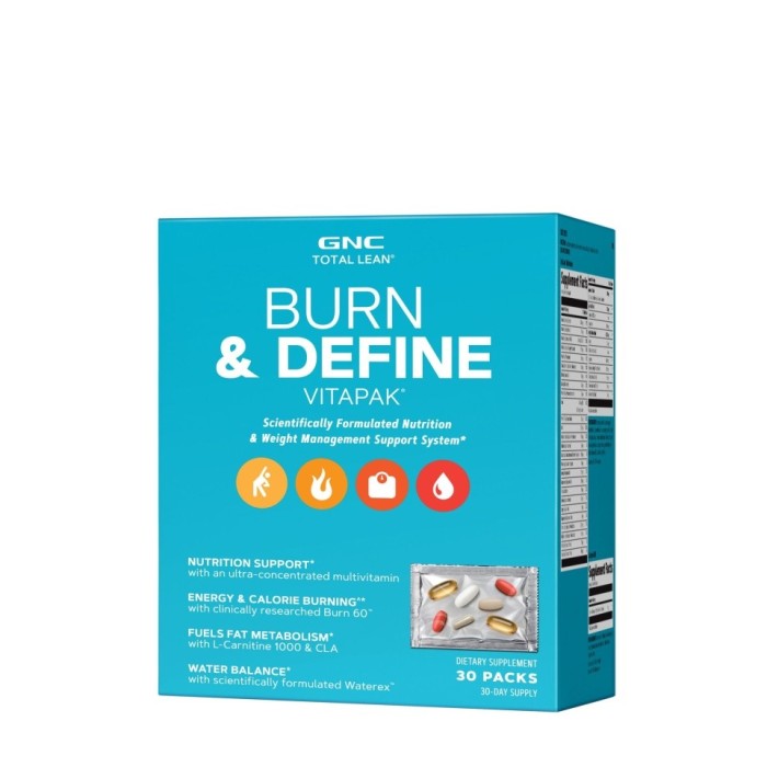 Gnc Total Lean Burn &amp; Define Vitapak, Program Complet De Slabit, 30 Pachete