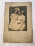 D- Fotografie veche portret 2 fete, fetite in alb, H.F. Heinz, Sharon, PA