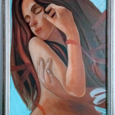 Tablou NUD pictat manual in ulei pe panza , 60x43 cm, rama lemn