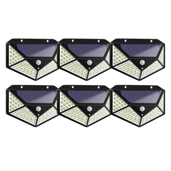 Set 6 Lampi Solare 100 LED, Senzor de Lumina si de Miscare, Buton de ON/OFF si de Setare a Intensitatii Luminii, Incarcare Solara, Indicator Protectie