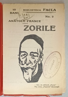 ZORILE de ANATOLE FRANCE , 1911 foto