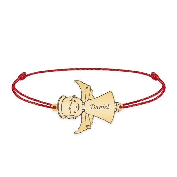 Malaikat - Bratara personalizata snur baietel ingeras din argint 925 placat cu aur galben 24K