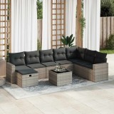 vidaXL Set canapele de grădină, 9 piese, cu perne, gri, poliratan 3325446