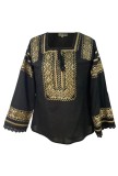 Bluza Dama Tip IE Rody S Forever, Marime 3XL, Bumbac, Negru cu Auriu Metalizat, Costume Populare