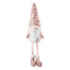 Figurină Decorativă Moș Crăciun Gnome, Căciulă Blană Artificială Roz, Inimioare Holografice, Barba Lungă, Corp Catifea Alb, Picioare Suspendate Dungi,, Oem