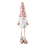 Figurină Decorativă Moș Crăciun Gnome, Căciulă Blană Artificială Roz, Inimioare Holografice, Barba Lungă, Corp Catifea Alb, Picioare Suspendate Dungi,, Oem