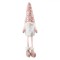 Figurină Decorativă Moș Crăciun Gnome, Căciulă Blană Artificială Roz, Inimioare Holografice, Barba Lungă, Corp Catifea Alb, Picioare Suspendate Dungi,