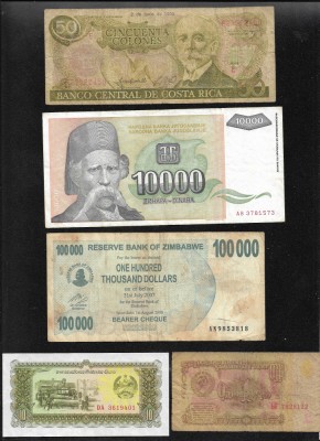 Set 5 bancnote de prin lume adunate (cele din imagini) #328 foto