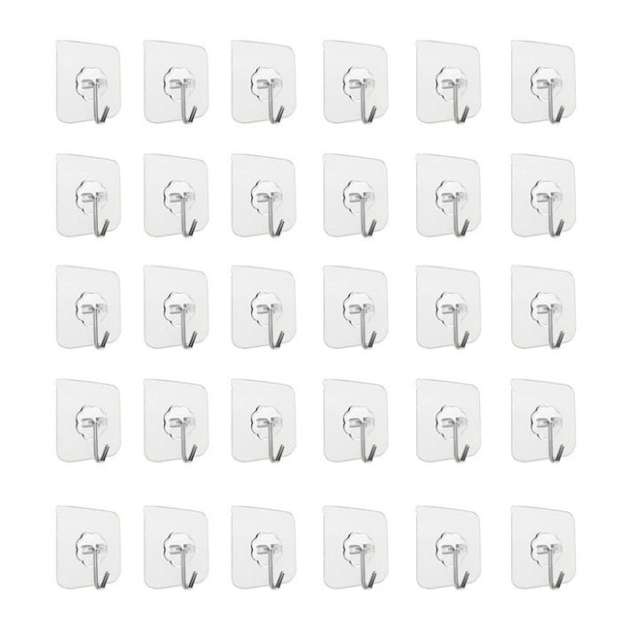 Set 30 carlige adezive transparente, rezistente, multifunctionale, plastic, metal