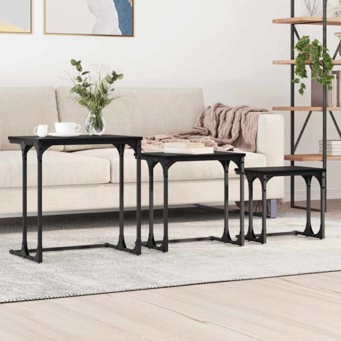 vidaXL Masă de Cafea cu Tăvi Lăsate 3 pcs Stejar negru