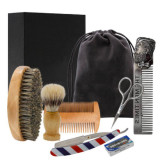 Cumpara ieftin Set ingrijire barba in cutie cadou neagra, Kit grooming potrivit pentru orice barbat, contine perie, pieptene, foarfeca, saculet de transport, brici,