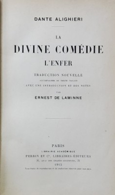 LA DIVINE COMEDIE - L &amp;#039;ENFER par DANTE ALIGHERI , 1913 foto