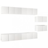 Set dulapuri TV, 8 piese, alb, lemn prelucrat