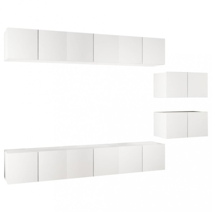 Set dulapuri TV, 8 piese, alb, lemn prelucrat