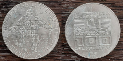 (A205) MONEDA DIN ARGINT AUSTRIA- 100 SCHILLING 1976,JOCURILE OLIMPICE INNSBRUCK foto