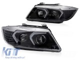 Set de faruri LED potrivit pentru BMW Seria 3 E90 sedan, E91 touring 2005-2008 cu baza neagra Performance AutoTuning