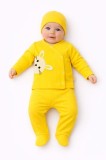 Cumpara ieftin Set bebelus 3 piese bumbac reiat galben cu aplicatie iepuras, bluza petrecuta