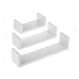 Set 3 rafturi din lemn MDF, instalare usoara si suporturi ascunse, Alb