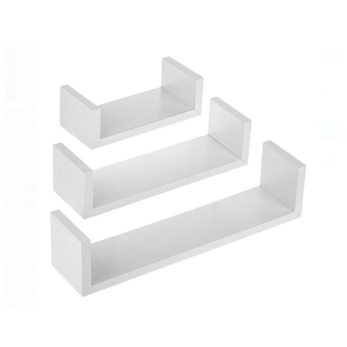 Set 3 rafturi din lemn MDF, instalare usoara si suporturi ascunse, Alb