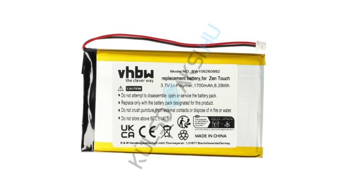 &Icirc;nlocuire baterie VHBW MP3-Player pentru Creative DAP-HD0014, DAA-BA0004 - 1700 mAh 3,7 V Li-polimer