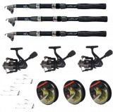 Kit pescuit sportiv cu lanseta WindBlade de 2.7m, 3 mulinete CFC2000, 3 fire si juvelnic cu 3 inele