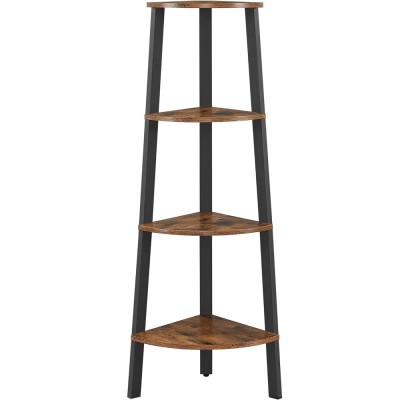 VASAGLE Raft de colt cu 4 etaje, tip biblioteca, cadru metal si polite lemn, industrial, 34x34x125cm, maro rustic Household NewTrend foto