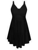 Costum de baie pentru femei plus size, piesă unică, cu controlul abdomenului, cu volane și model de șapewear, cu șorturi de &icirc;not &ndash; Multicolor