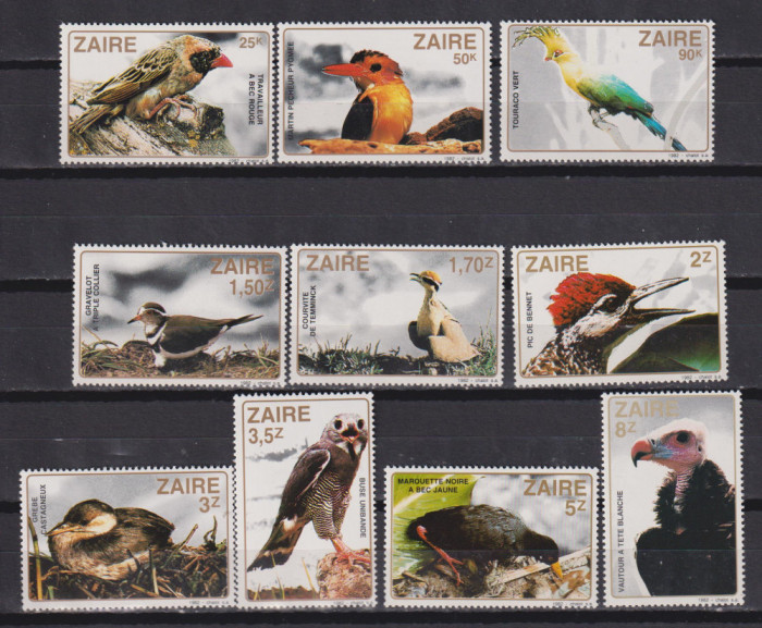 ZAIR 1982 FAUNA PASARI MI 792-801 MNH