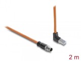 Cablu de retea M12 X-coded 8 pini la RJ45 S/FTP drept/unghi sus 2m Portocaliu, Delock 81000