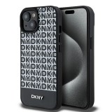 Husa piele iPhone 15 DKNY Leather Printed Pattern Metal Logo MagSafe, negru, DKHMP15SPSOSPK