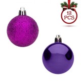 Set Globuri Crăciun, 12 Bucăți, Glitter, Culoare Mov, Material Plastic, Oem