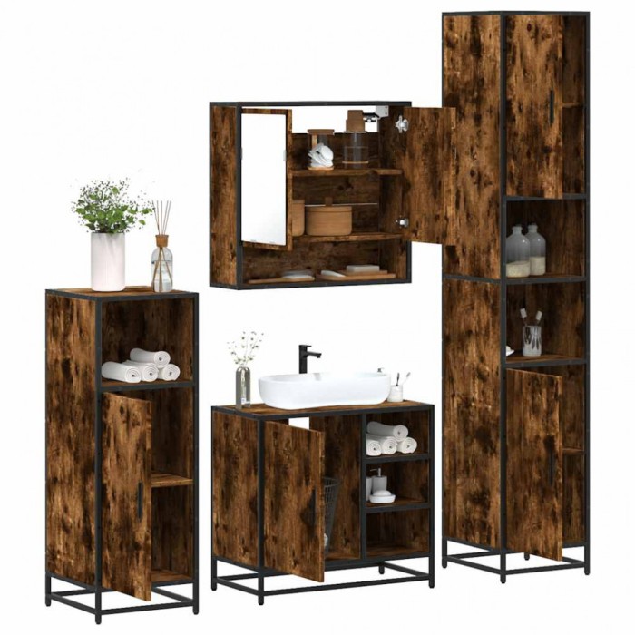 vidaXL Set de mobilier de baie 4 piese Lemn prelucrat de stejar afumat 3301237