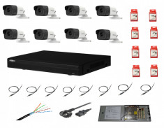 Kit 8 camere supraveghere 2MP, IR 40m HikVision + DVR 8 Canale Full HD Pentabrid Dahua + Sursa + Cablu + Mufe foto