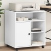 Suport imprimanta cu roti Gossi, alb, 60x50x67 cm, lemn prelucrat, raft depozitare, multifunctional: birou, noptiera, bucatarie