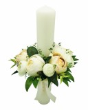 Lumanare pentru cununie botez, 40 cm, cu flori din matase, floarea miresei criogenata si frunze real touch (personalizabila cromatic si cu text), Eventissimi&reg;