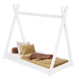 Pat din lemn pentru copii, model TeePee, somiera inclusa, 61x146x130 cm, alb Household NewTrend