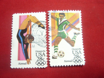 2 Timbre 0,28$ SUA Olimpiada 1984 Los Angeles , stampilat foto