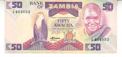 M1 - Bancnota foarte veche - Zambia - 50 kwacha - 1986 foto