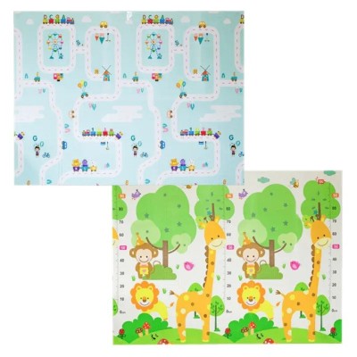 Covoras pentru copii, flippy, cu 2 fete, model drum/safari, din xpe+pe, impermeabil, antiderapant, protectie termica, +3 luni, pliabil, 150 x 200 x 1 foto
