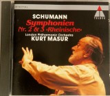 Schumann London Philharmonic Orchestra Kurt Masur &lrm;&ndash; Symphonien Nr. 2 &amp; 3 &raquo;Rheinische&laquo; NM / NM cd muzica clasica TELEDEC Germania 1991