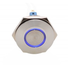 Buton prin Apasare Metalic cu Diametru 30mm elSales ELS-GQ30, Led Albastru, Tensiune Alimentare 24 V, Argintiu