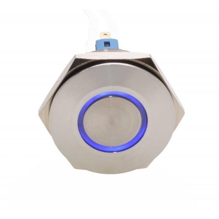 Buton prin Apasare Metalic cu Diametru 30mm elSales ELS-GQ30, Led Albastru, Tensiune Alimentare 24 V, Argintiu