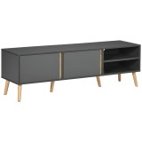 HOMCOM Mobilier TV pentru televizoare de p&acirc;nă la 139,7 cm scandinav 2 uși 2 nișe cu treceri pentru cabluri 150 x 35 x 45 cm gri &icirc;nchis | Aosom Romania