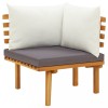 Canapea de colt gradina Gossi, lemn masiv acacia, perne incluse, natural/gri inchis/alb, 65x65x65cm