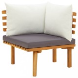Canapea de colt gradina Gossi, lemn masiv acacia, perne incluse, natural/gri inchis/alb, 65x65x65cm