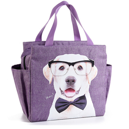 Geanta termica pentru pranz cu buzunare laterale, manere si fermoar, 26 x 14 x 25 cm, Office dog , mov